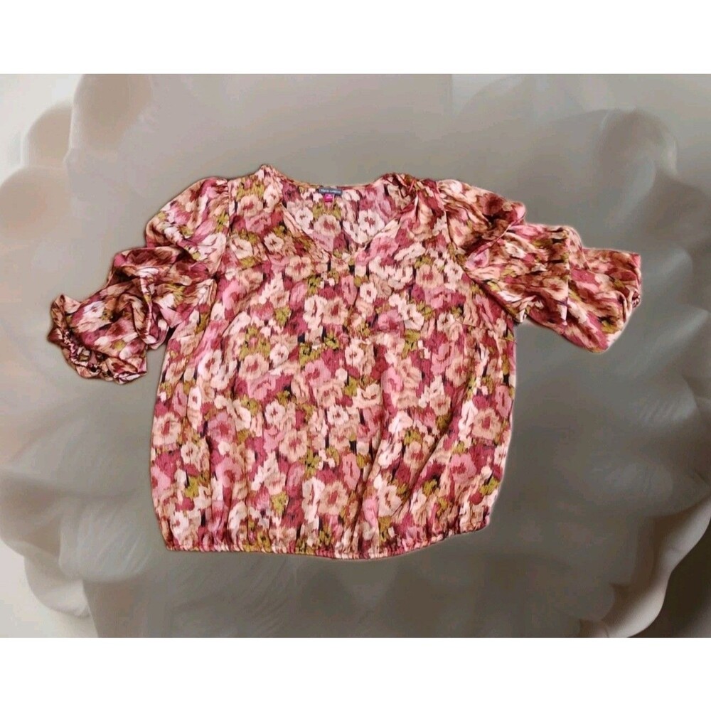 Vince Camuto NWT Rose Clay Ruched Sleeve Satin Style Blouse XXL MSRP $99.00